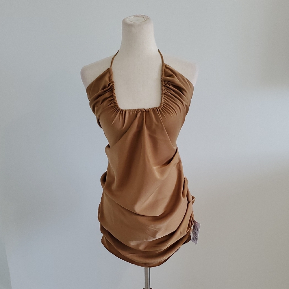 ASOS Silky cocoa color ruched halter mini Dress size 6 new without tags